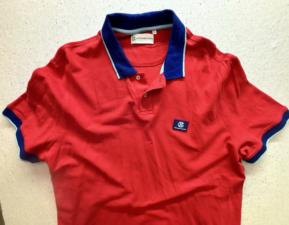 Christian Lacroix Mens XL Red Short Sleeve Polo Shirt Cotton Embroidered Crest